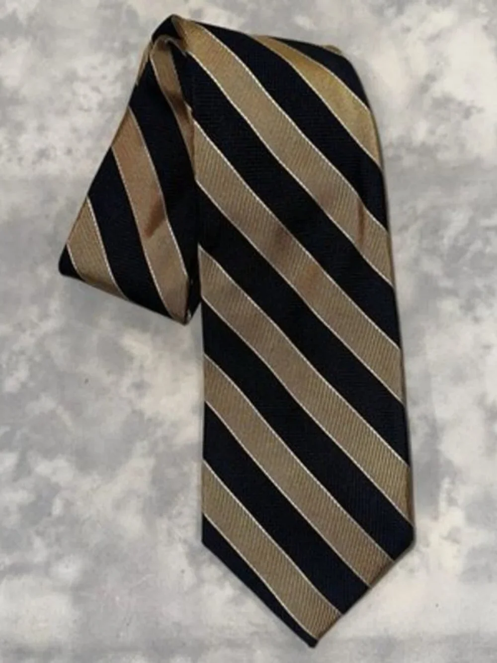 Necktie REPP Lands' End 100% Silk Mens Striped Blue Gold Tie 61 1/2 x 3 3/4 EUC